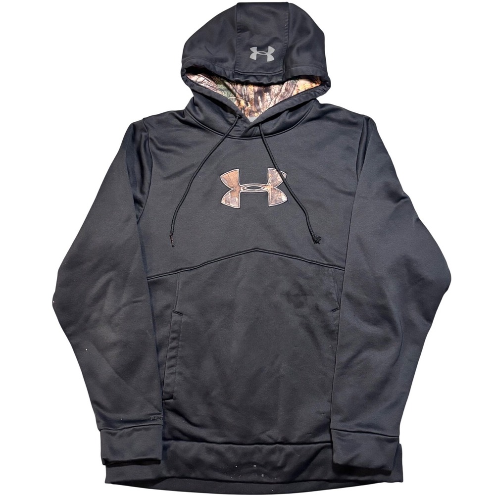 Under‎ Armour Hoodie Mens Medium Black Storm1 Camo Logo Fleece Pullover